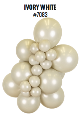 Kalisan Aura Ivory White latex balloon color cluster showing the shade across multiple balloon sizes