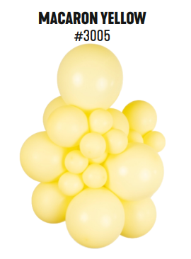 Kalisan Macaron Yellow latex balloon color cluster showing the shade across multiple balloon sizes
