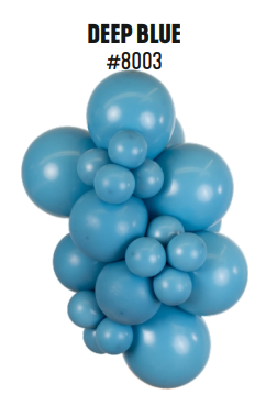 Kalisan Retro Deep Blue latex balloon color cluster showing the shade across multiple balloon sizes