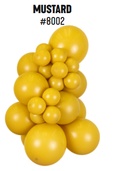 Kalisan Retro Mustard latex balloon color cluster showing the shade across multiple balloon sizes