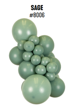 Kalisan Retro Sage latex balloon color cluster showing the shade across multiple balloon sizes