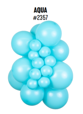Kalisan Standard Aqua latex balloon color cluster showing the shade across multiple balloon sizes
