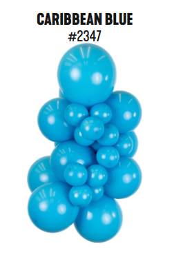Kalisan Standard Caribbean Blue latex balloon color cluster showing the shade across multiple balloon sizes