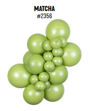 Kalisan Standard Matcha latex balloon color cluster showing the shade across multiple balloon sizes