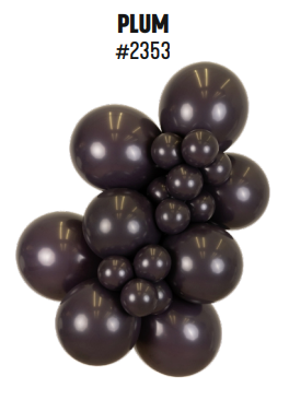 Kalisan Standard Plum latex balloon color cluster showing the shade across multiple balloon sizes