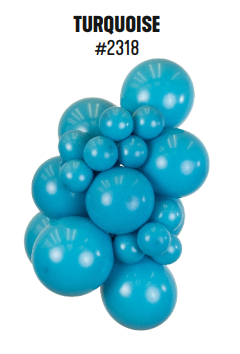 Kalisan Standard Turquoise latex balloon color cluster showing the shade across multiple balloon sizes