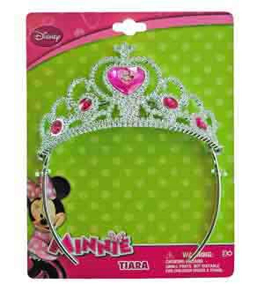 Silver-tone tiara with pink heart gems and clear rhinestones, featuring a Disney Minnie Bowtique design.
