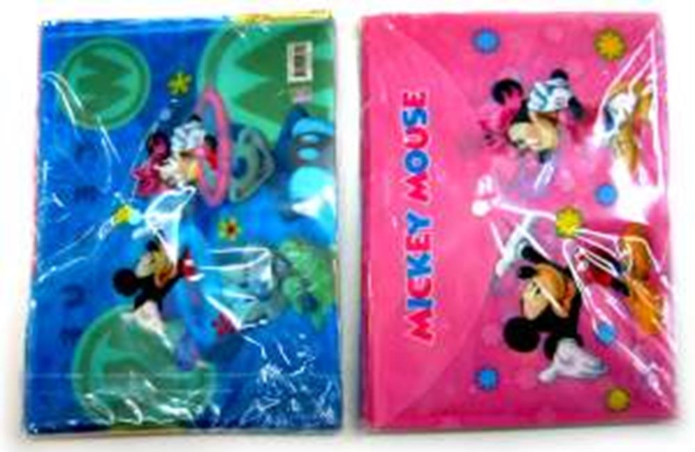 Two colorful plastic folders featuring Mickey Mouse and friends, one blue and one pink with cartoon graphics and "Mickey.
