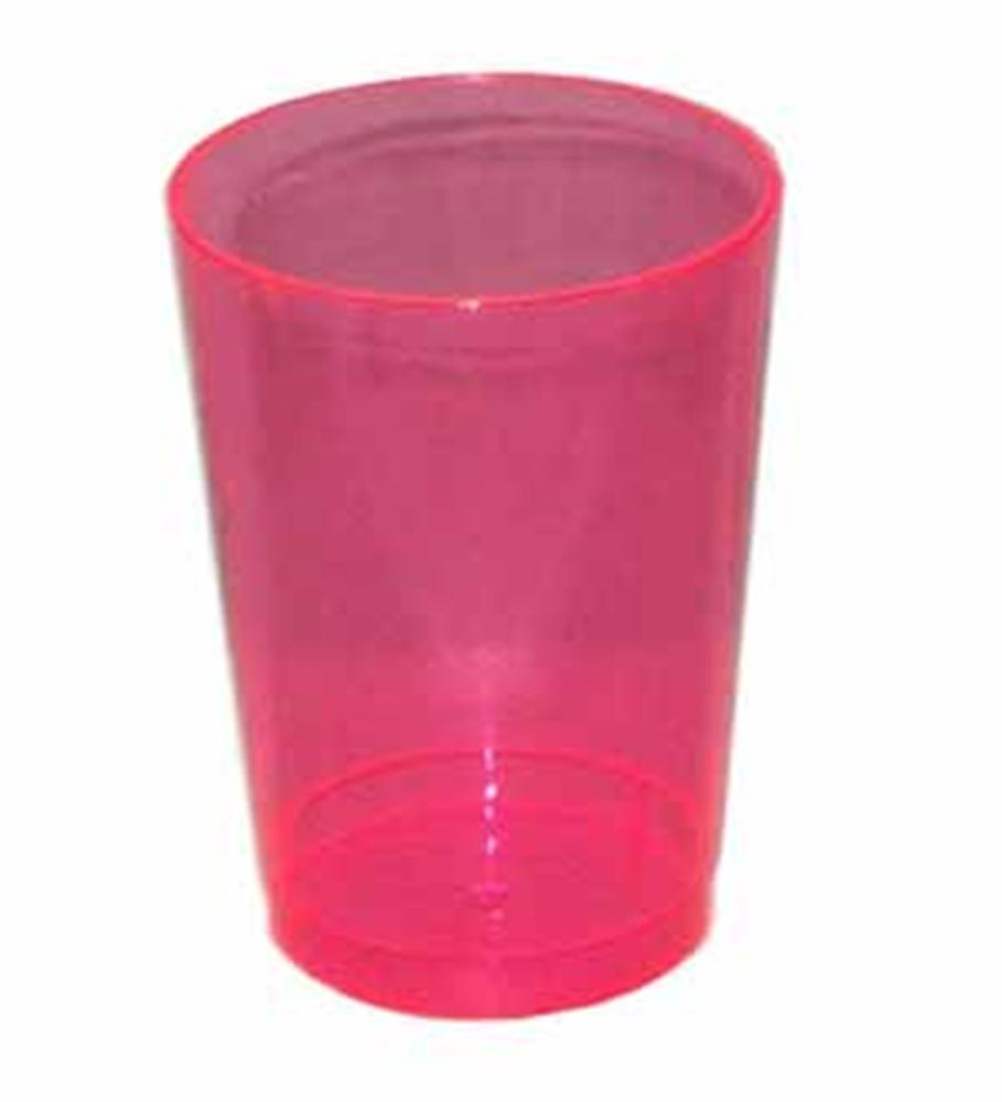 Neon pink translucent tall plastic tumbler with a smooth cylindrical shape, 10oz capacity.