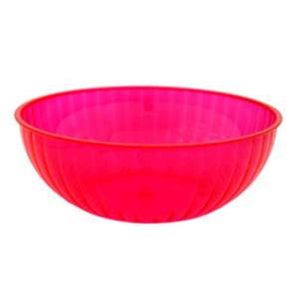 Large neon pink round plastic bowl with smooth curved sides and wide rim.