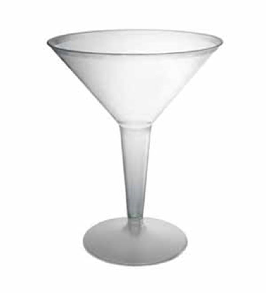 Clear plastic martini glass with a classic V-shaped bowl and sturdy base, 8oz capacity.