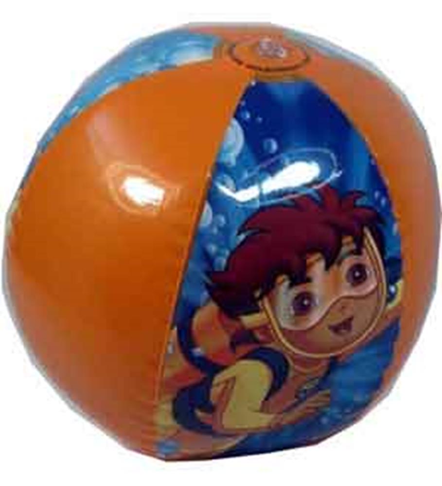 16-inch inflatable beach ball with orange panels and a cartoon scuba diver underwater design.