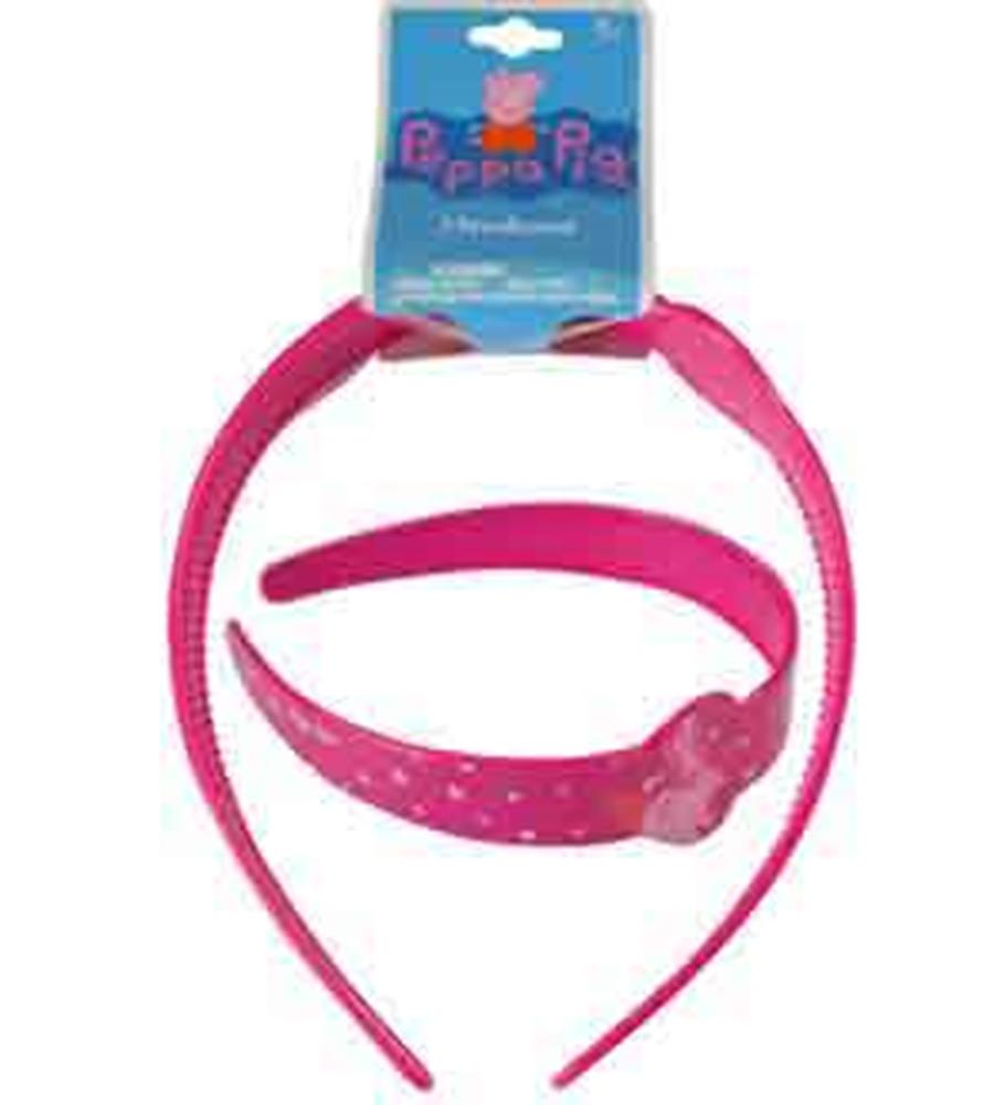 Bright pink plastic headband with a small Peppa Pig figure attached, designed for kids.