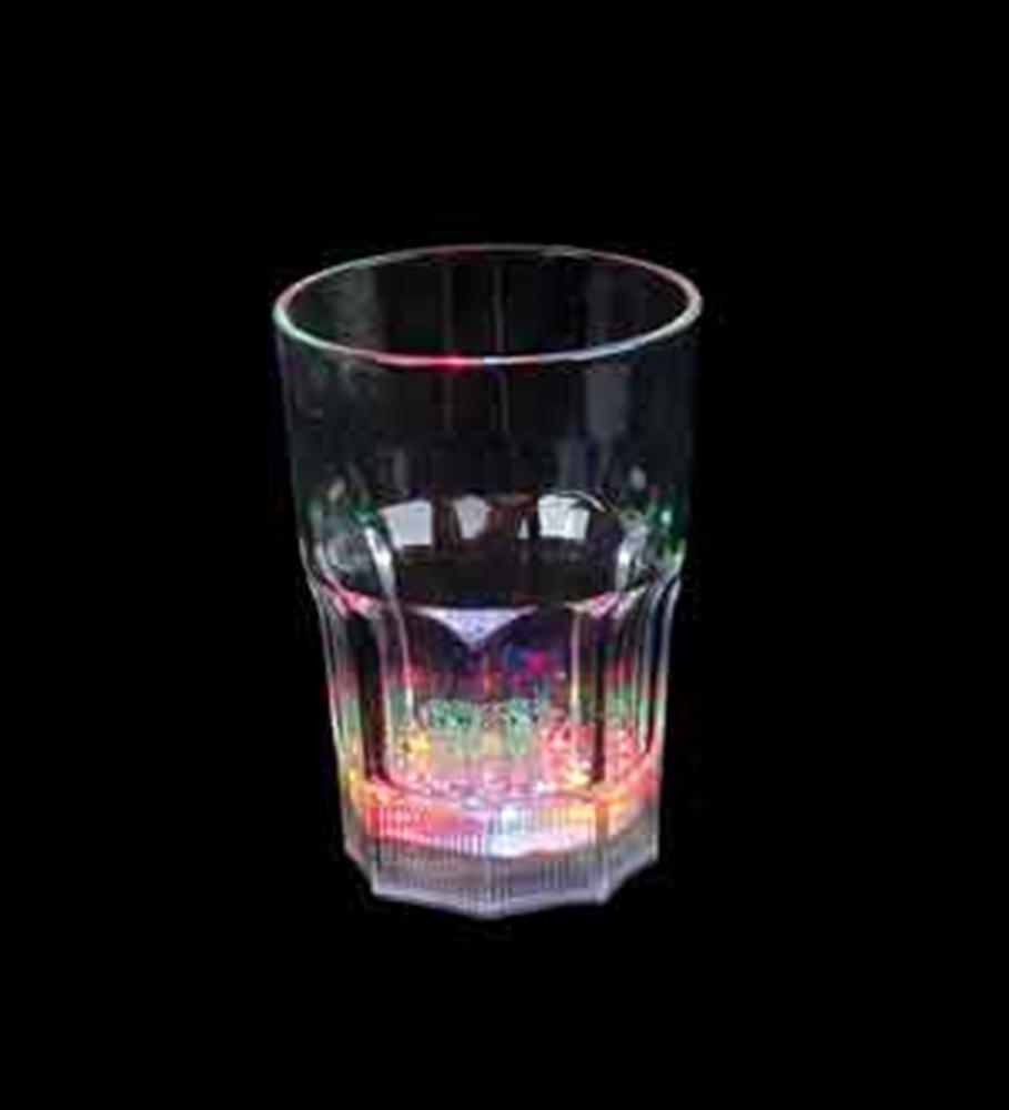 Clear 8oz faceted glass with multicolor LED light base, 4.75 inches tall.