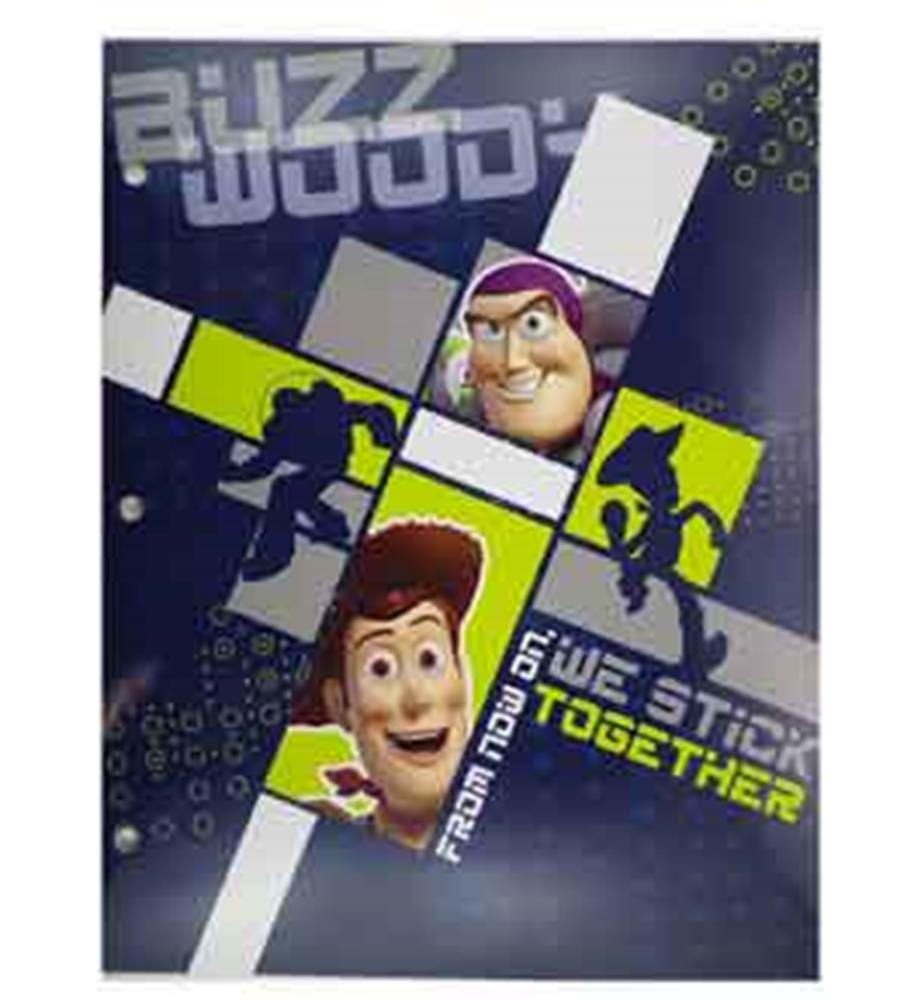 Blue Toy Story portfolio featuring Buzz Lightyear and Woody with playful geometric patterns.