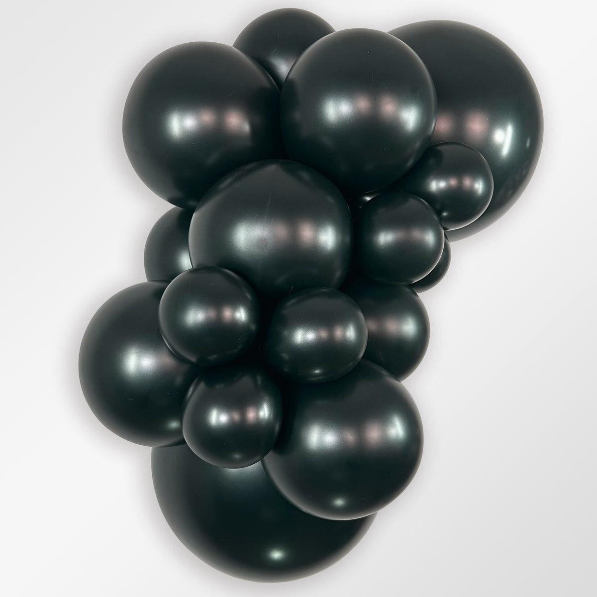Sempertex Metallic Black latex balloon color cluster showing the shade across multiple balloon sizes