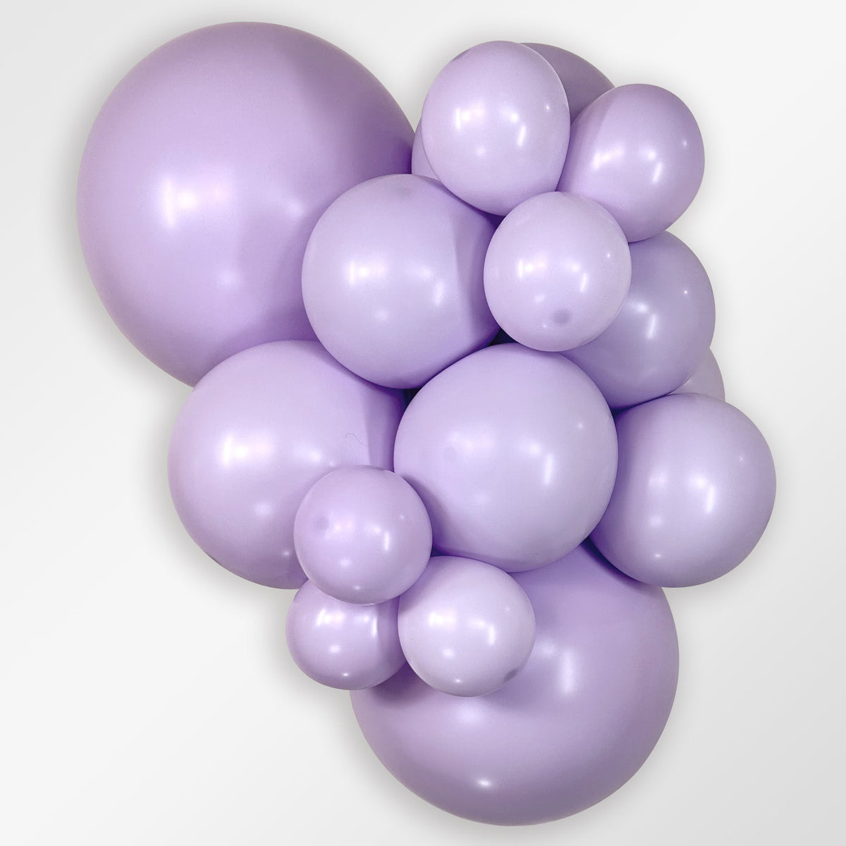Sempertex Pastel Matte Lilac latex balloon color cluster showing the shade across multiple balloon sizes
