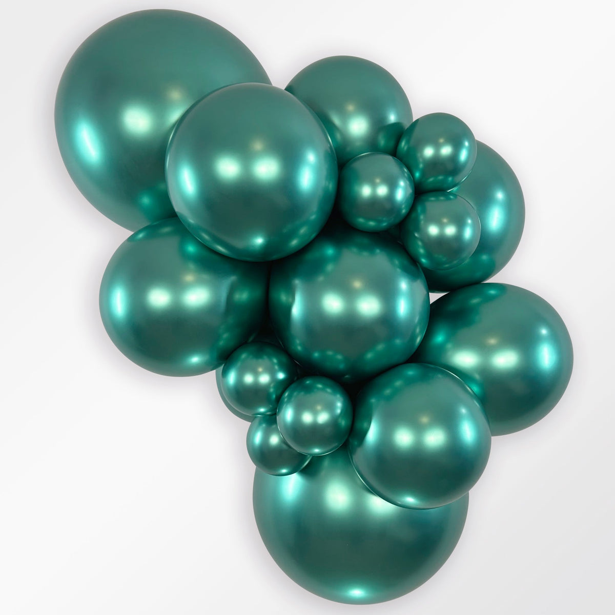 Sempertex Reflex Aurora Green latex balloon color cluster showing the shade across multiple balloon sizes