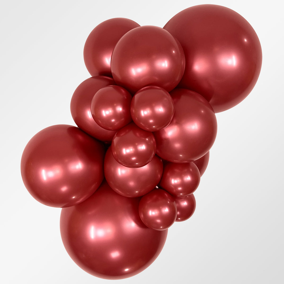 Sempertex Reflex Crystal Red latex balloon color cluster showing the shade across multiple balloon sizes