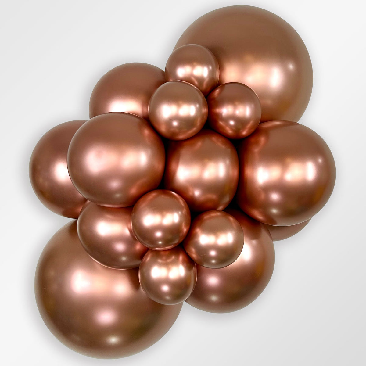Sempertex Reflex Rose Gold latex balloon color cluster showing the shade across multiple balloon sizes