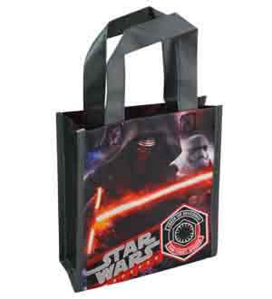 Black non-woven mini tote bag featuring Star Wars Episode 7 characters and red lightsaber design.