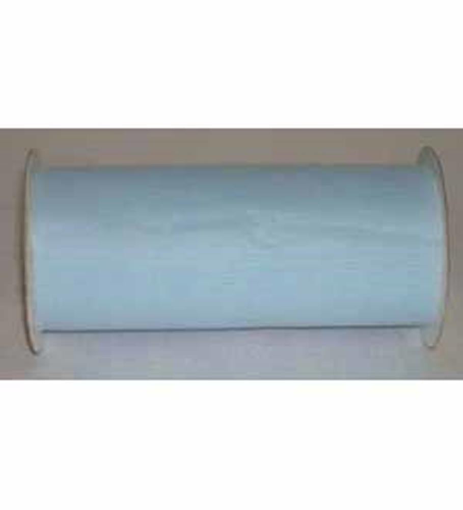 Light blue nylon tulle wrap on a spool, 6 inches wide and 25 yards long.