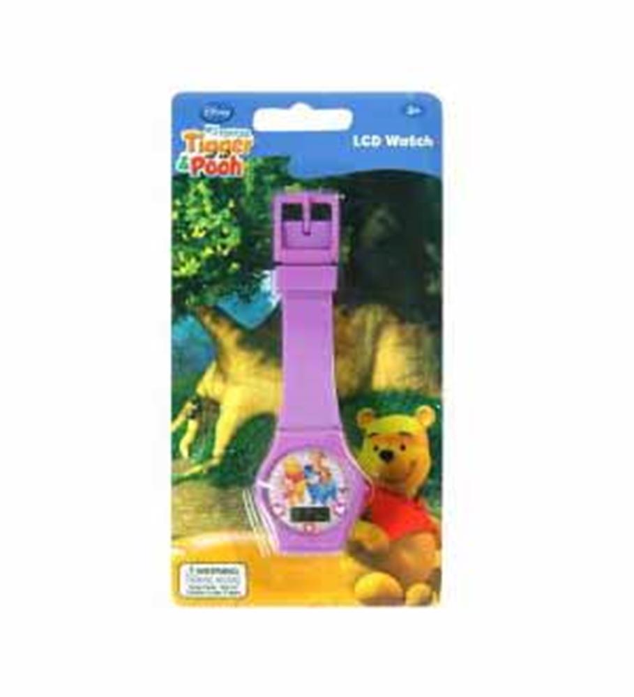 Purple digital kids watch featuring Winnie the Pooh and Tigger with adjustable buckle strap.
