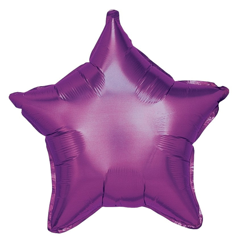 Purple metallic star-shaped foil balloon measuring 19 inches with glossy finish.