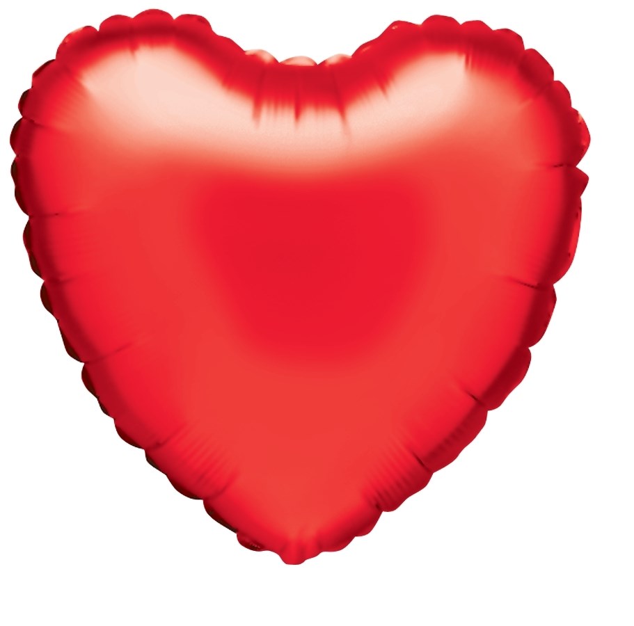 Red shiny foil balloon shaped like a heart, 18 inches wide with smooth, slightly scalloped edges.