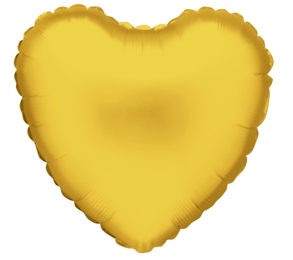 Shiny gold foil heart-shaped balloon with smooth surface and scalloped edges, 18 inches wide.