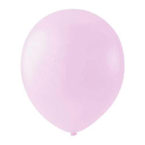Light pink round latex balloon with a smooth surface and a tied end.