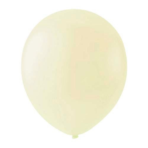 Vanilla-colored round latex balloon with smooth surface, 12-inch size, inflated.