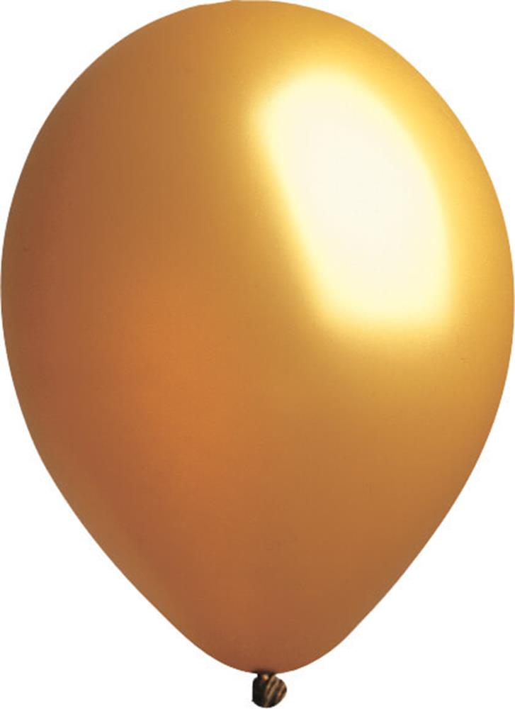 12-inch pearl gold latex balloon with a smooth, shiny surface, inflated and tied at the bottom.