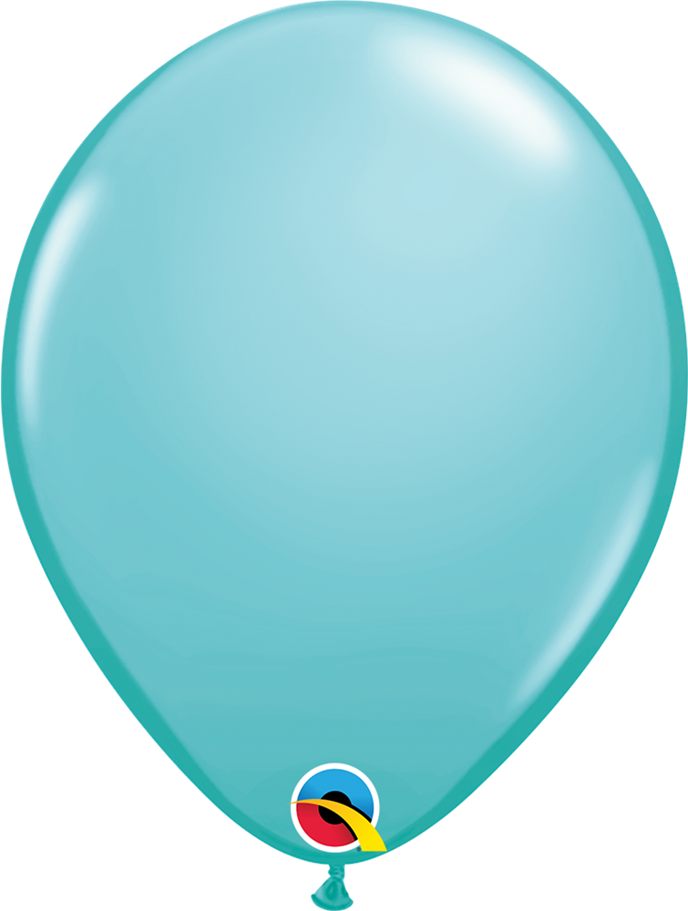 Glossy Caribbean blue latex balloon, 11-inch round shape, smooth surface.