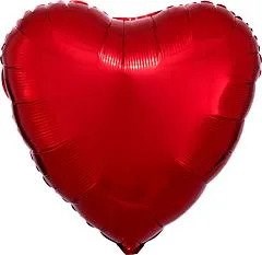 28-inch metallic red heart-shaped jumbo foil balloon with a glossy finish.
