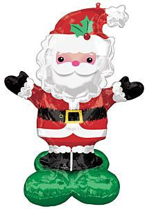 53-inch foil balloon shaped like Santa Claus with red suit, black boots, green holly on hat, and white beard.