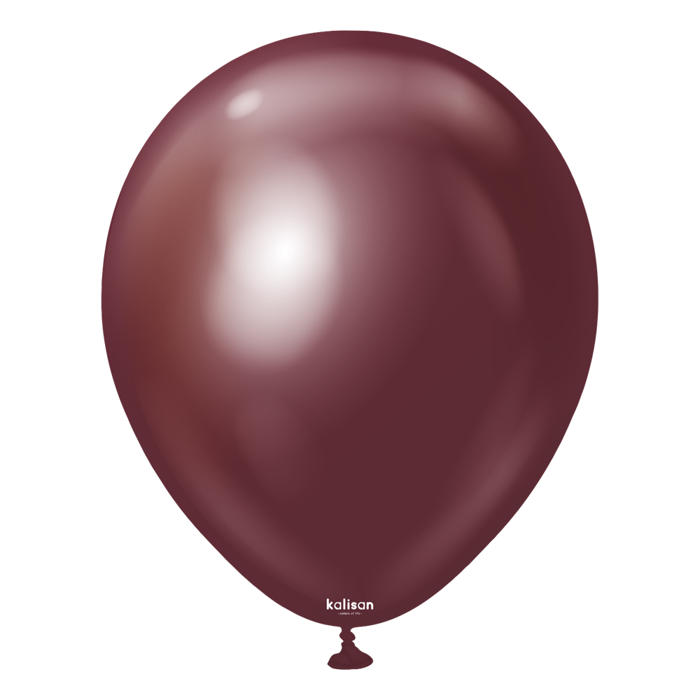 Glossy burgundy latex balloon with a smooth, round shape and reflective surface.