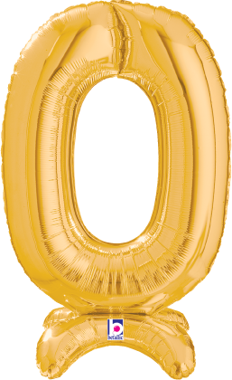 25-inch gold foil balloon shaped as the number zero with a self-standing base.