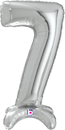 Betallic Number Stand Up 7 Silver 25 inch Air Filled Shaped Foil Balloon packed w/straw 1ct image