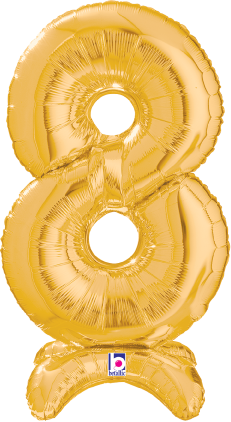 Gold foil balloon shaped like the number 8, 25-inch air-filled with a shiny metallic finish.