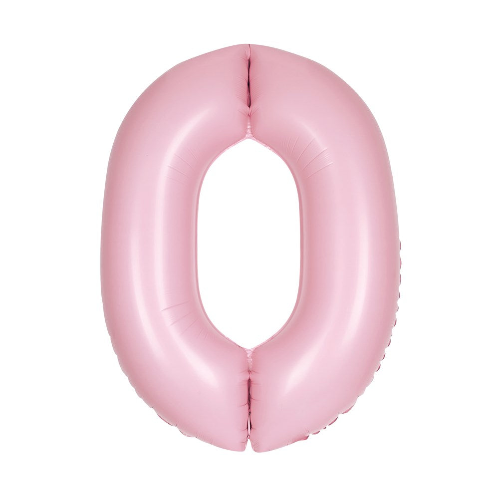 34-inch matte pastel pink foil balloon shaped as the number zero.