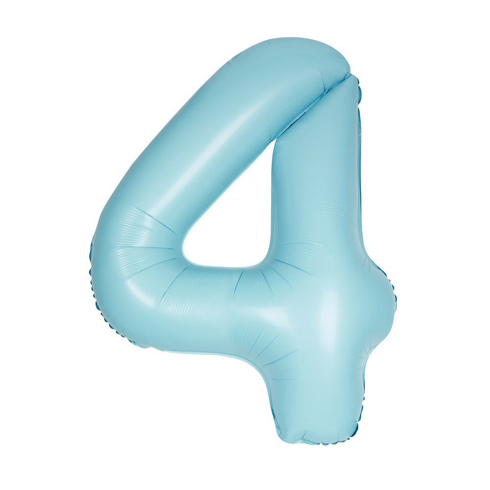 34-inch matte pastel blue foil balloon shaped as the number 4.