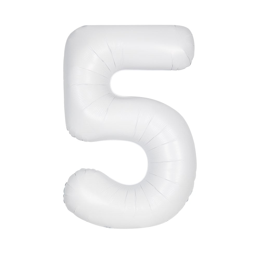 34-inch matte white foil balloon shaped like the number 5.