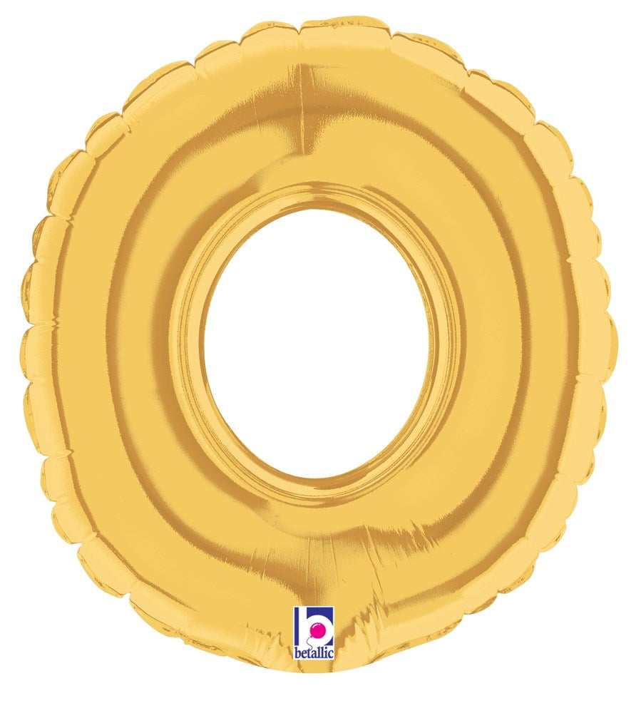 Gold metallic foil balloon shaped like the number zero, 7 inches tall, air-filled.