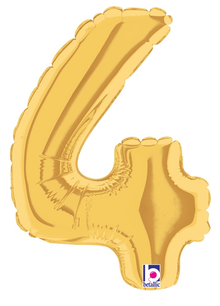 Gold metallic air-filled balloon shaped as the number 4, 7-inch size.
