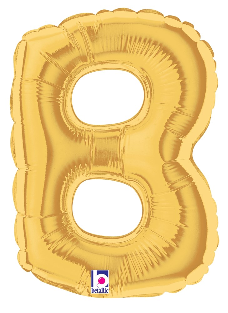 Gold foil balloon shaped like the number 8, 7 inches tall, air-filled with smooth, shiny surface.