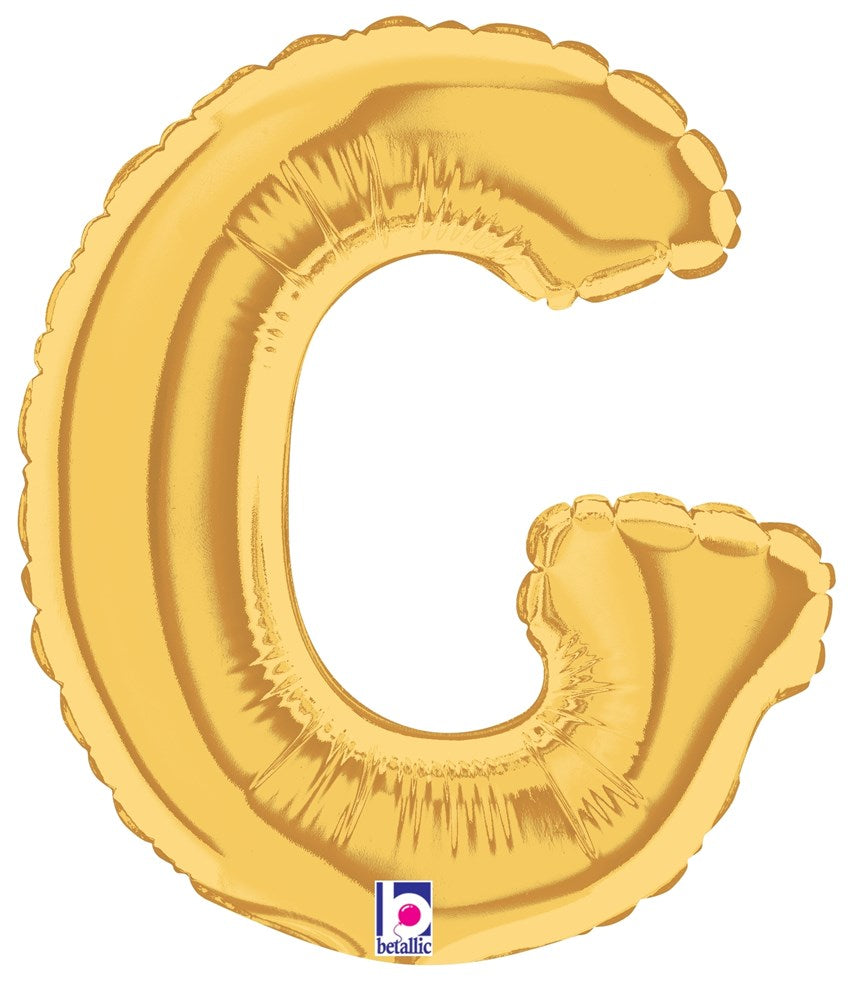 Gold metallic 7-inch air-filled balloon shaped like the letter G.
