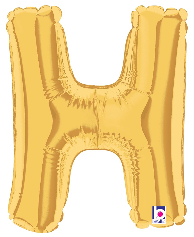 Gold metallic 7-inch air-filled balloon shaped like the letter H.