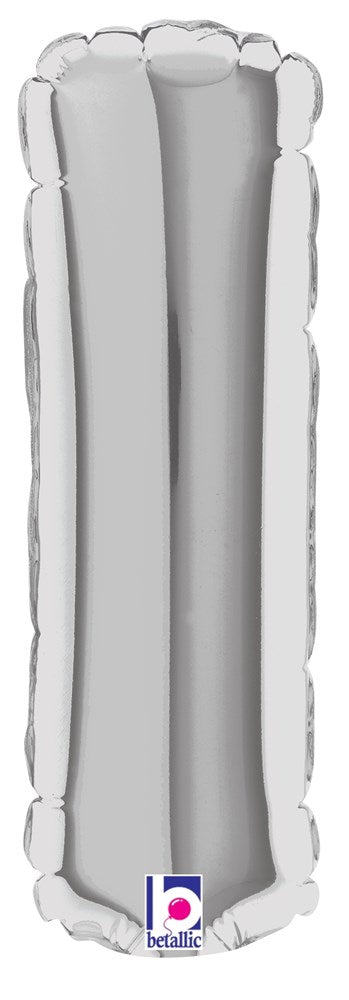 Silver metallic air-filled balloon shaped like the number one, 7 inches tall.