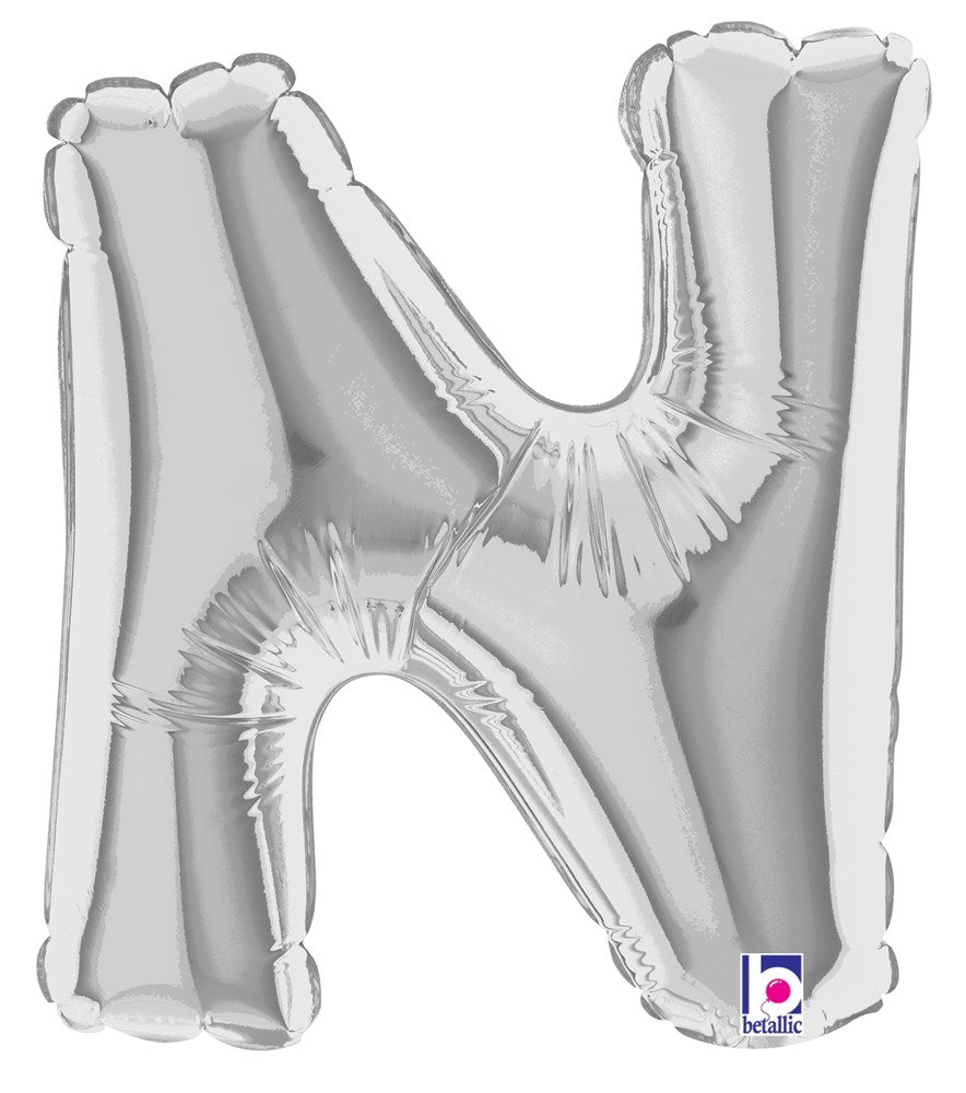 Silver metallic foil balloon shaped like the letter N, 7-inch air-filled design.